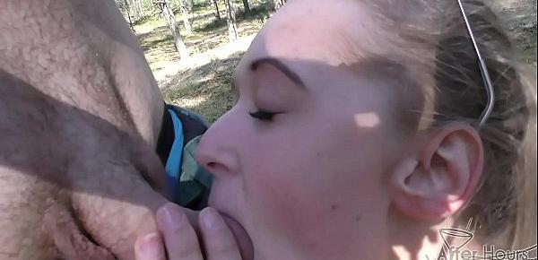  teen jete first forest blowjob and mouth cum drool